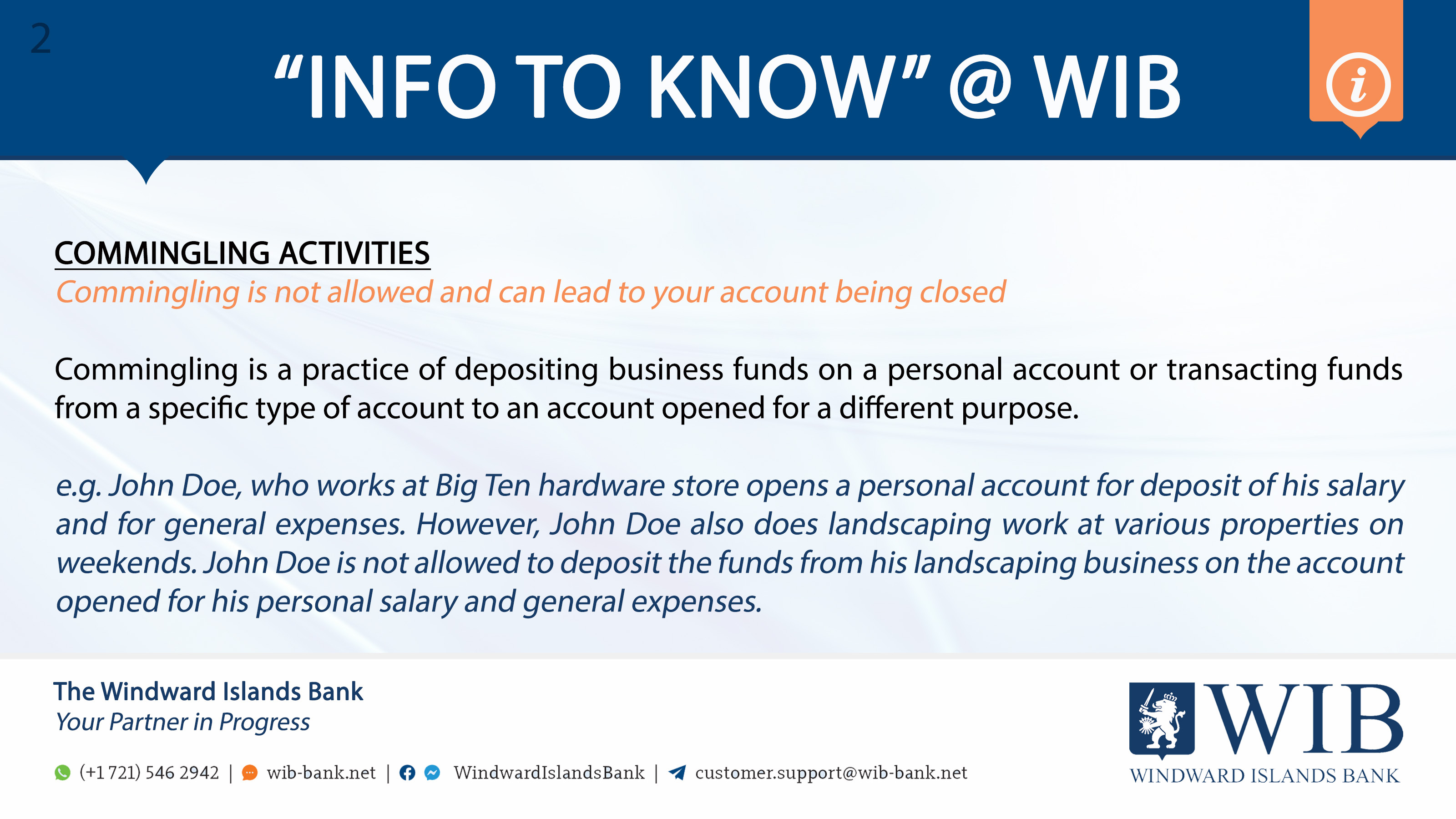 Info to know 2 - Commingling Activities - The Windward Islands Bank