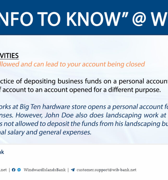 Info to know 2 - Commingling Activities - The Windward Islands Bank