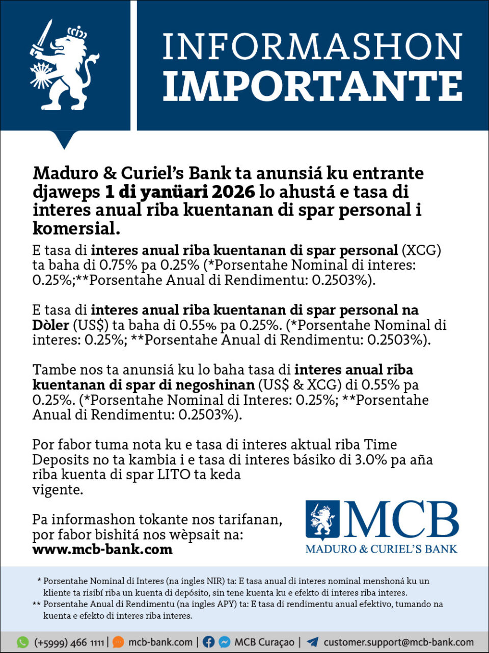 MCB Newspaper Interest Rate Cange 2026 PAP V8