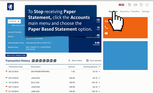Step 1 > Logon to Online Banking and click Accounts