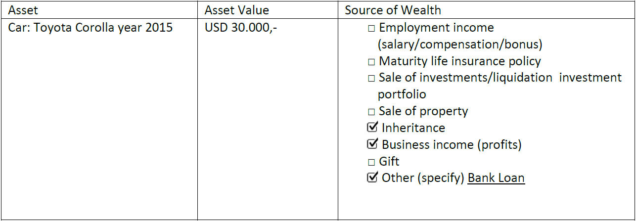 Source of Wealth Declaration form